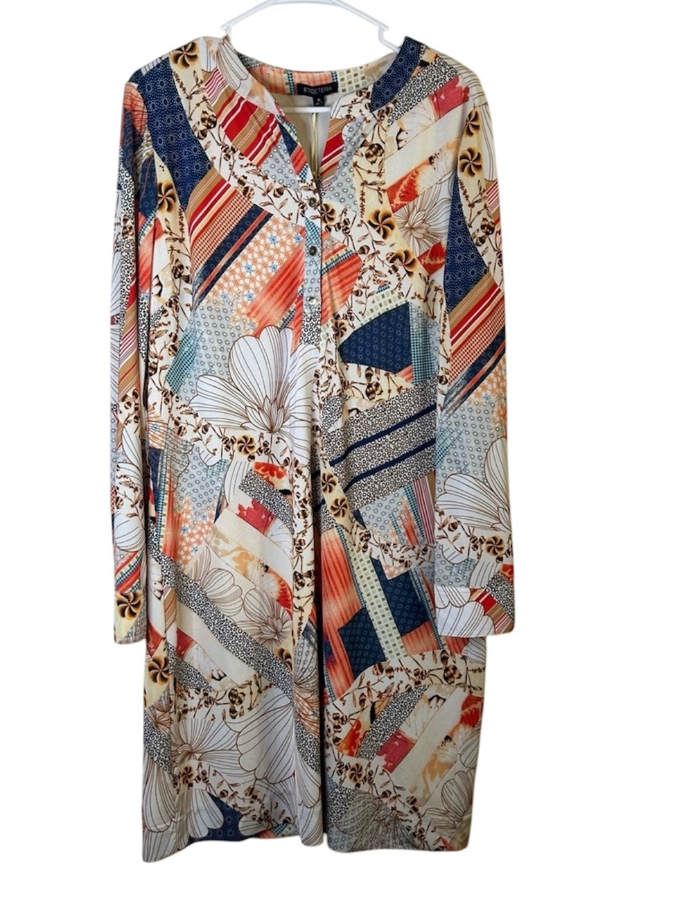 Etcetera Floral Patchwork NWT Dress Long Sleeve V Neck Boho Western Plus Size 16